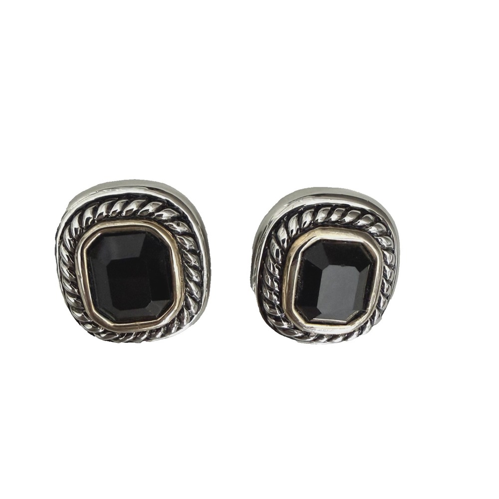 Vintage 2 Tone Black Cubic Zirconia Renaissance Revival Clip On Earrings